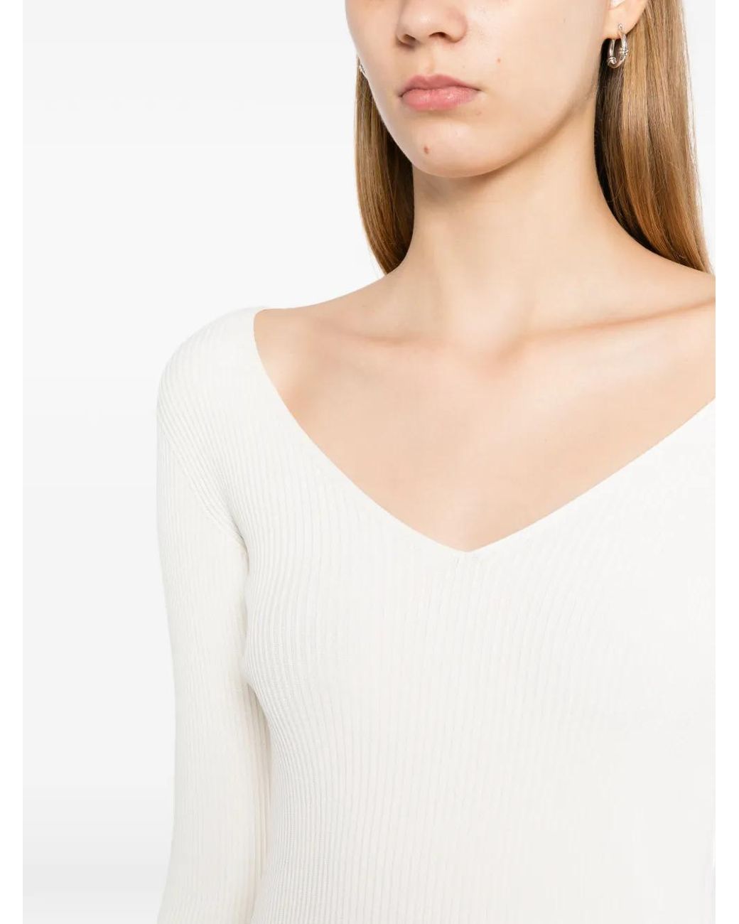 CFCL White V-Neck Long-Sleeve Top