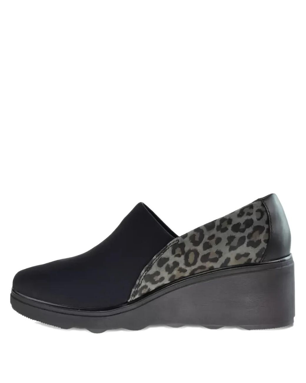 Clarks Black Leopard Print Wedge Sandals