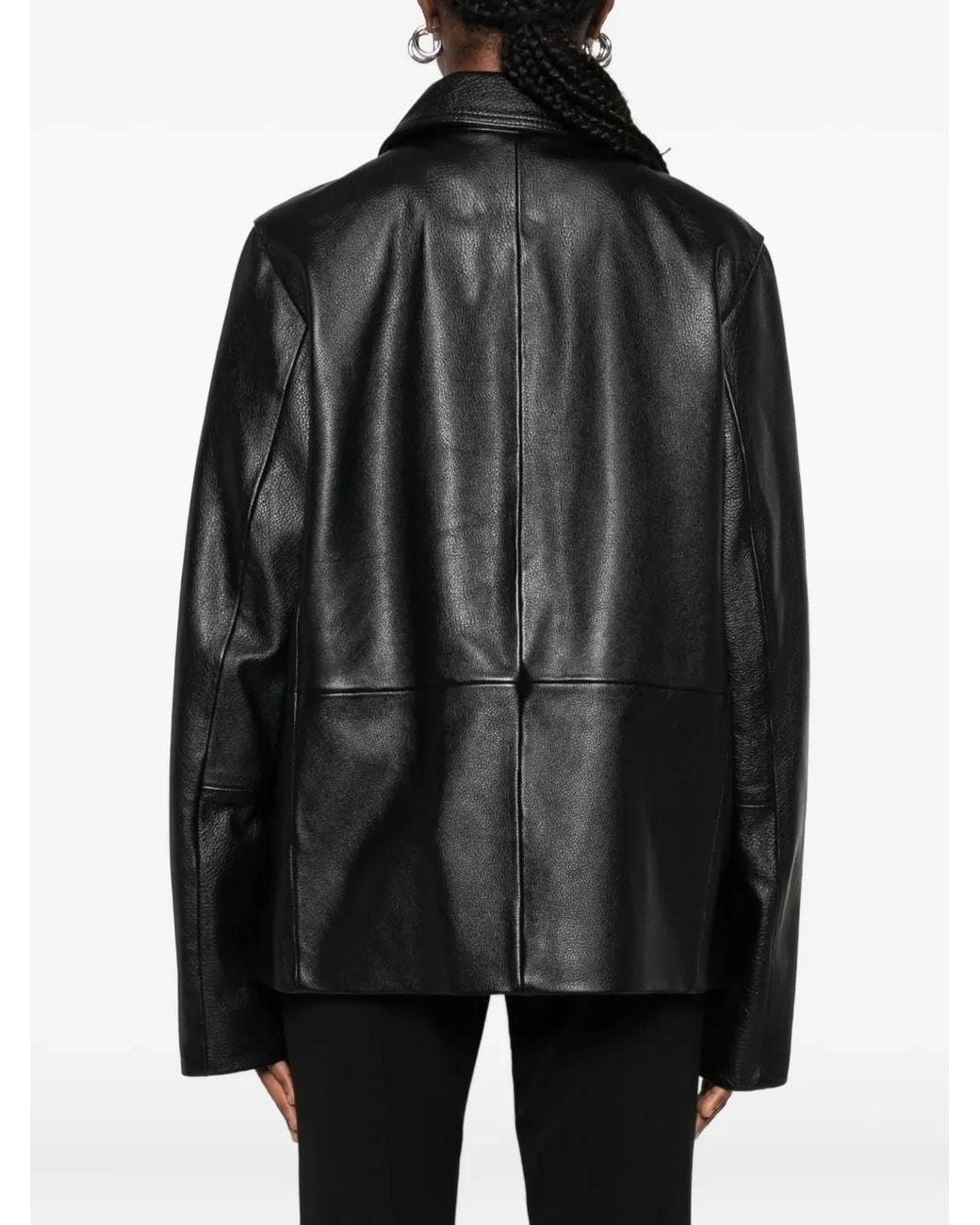 Totême Black Grained Leather Jacket Petite