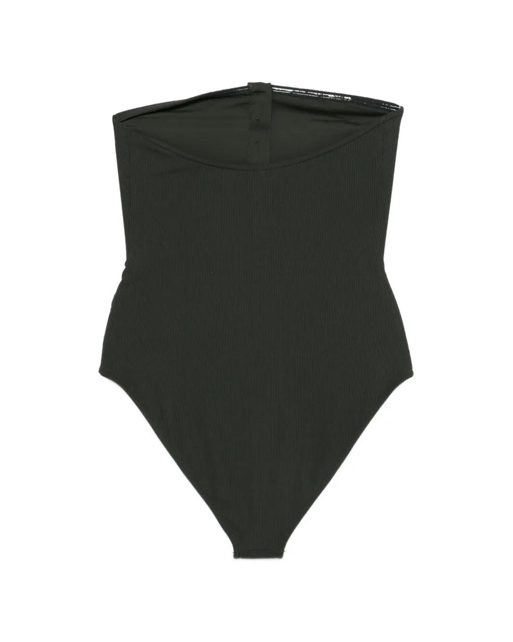Totême Green Ribbed Strapless Swimsuit
