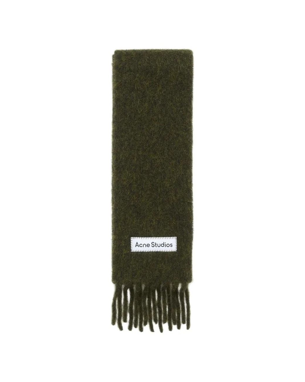 Acne Green Fringed Logo-Patch Scarf