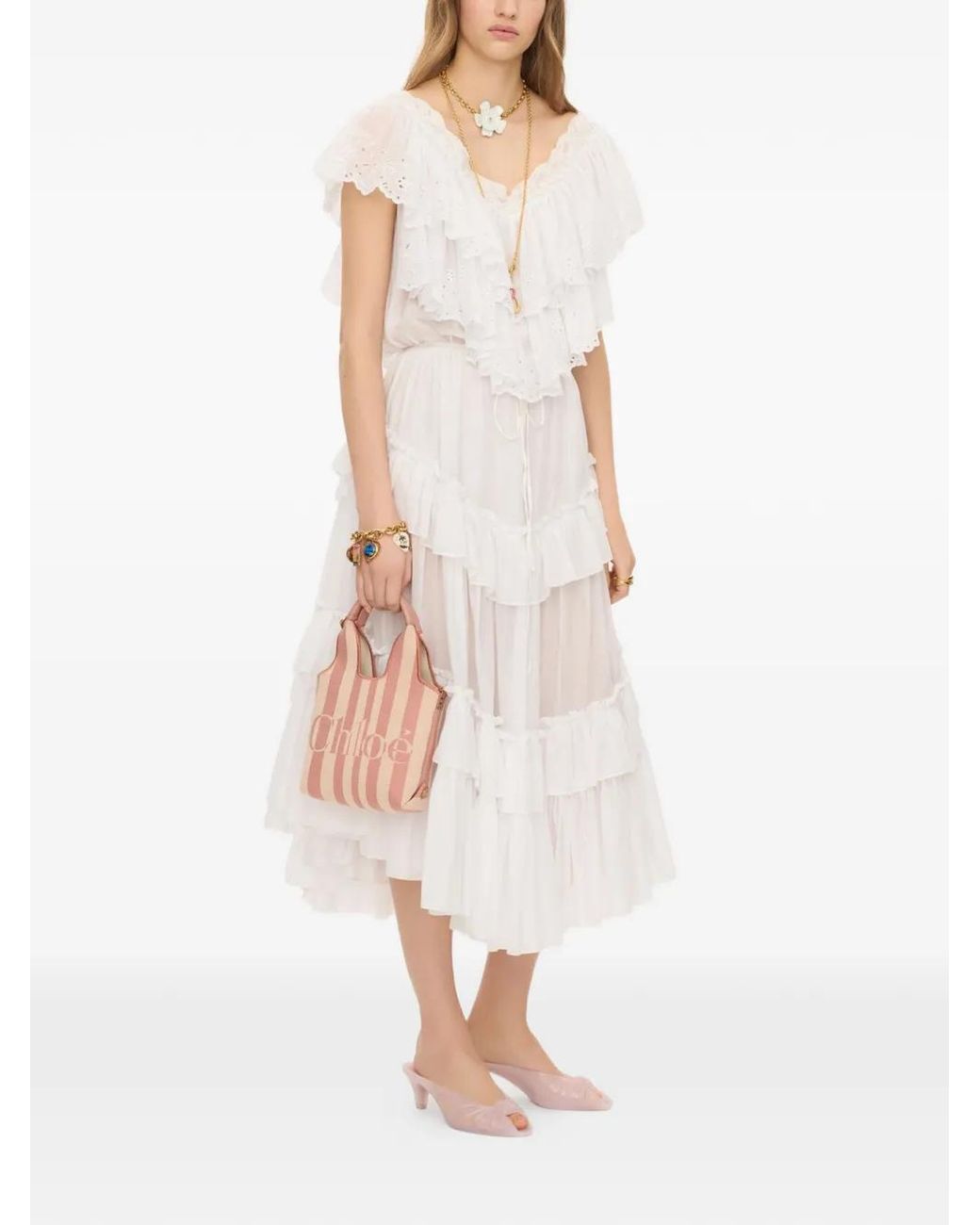 Chloé White Mini Stripy Tote Bag