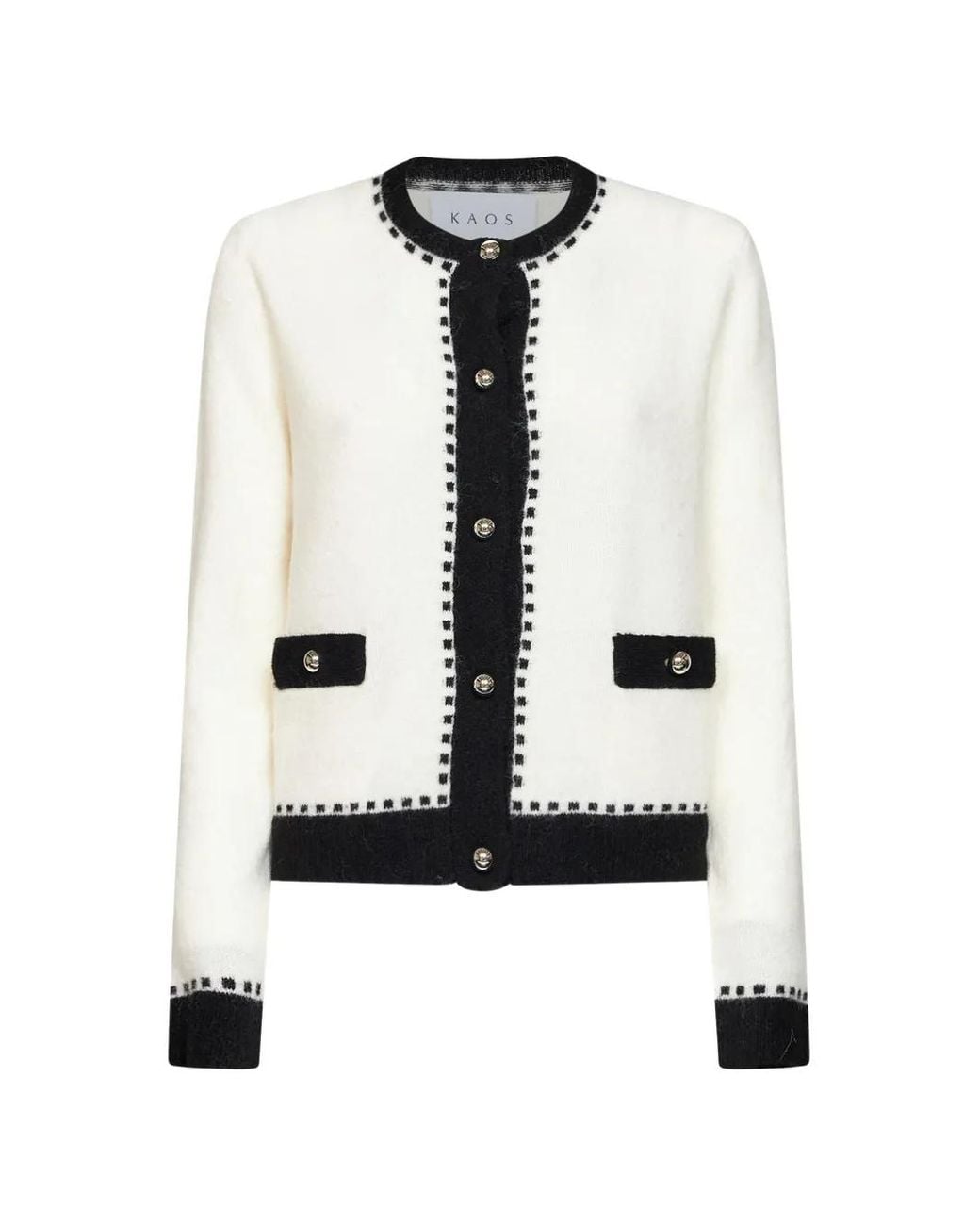Kaos White Contrast-Trim Button-Up Cardigan