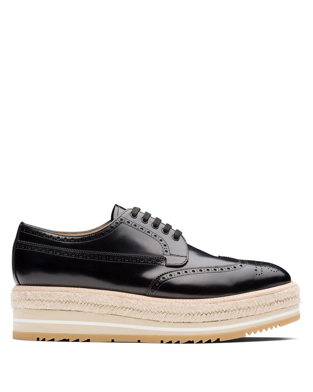 Prada Raffia Platform Varnished Brogues 