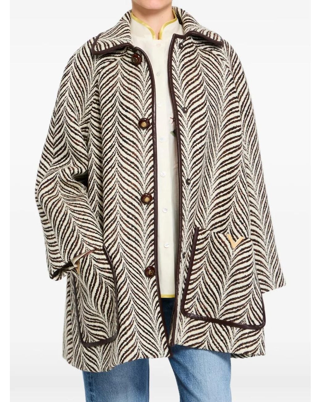 Valentino Garavani Gray Patterned Button Coat