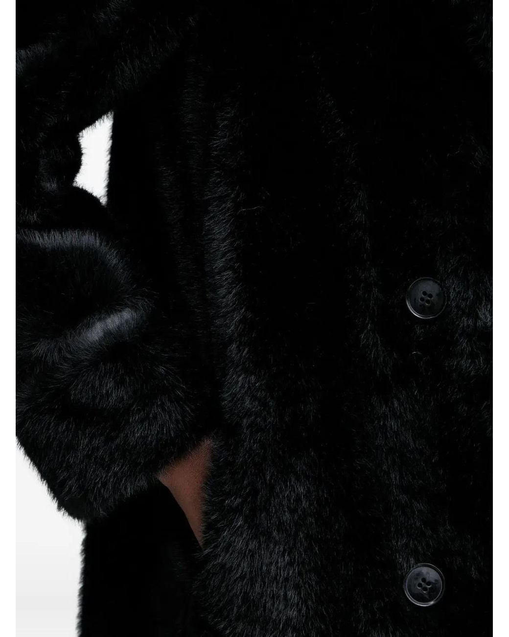 Twinset Black Double-Breasted Faux-Fur Coat