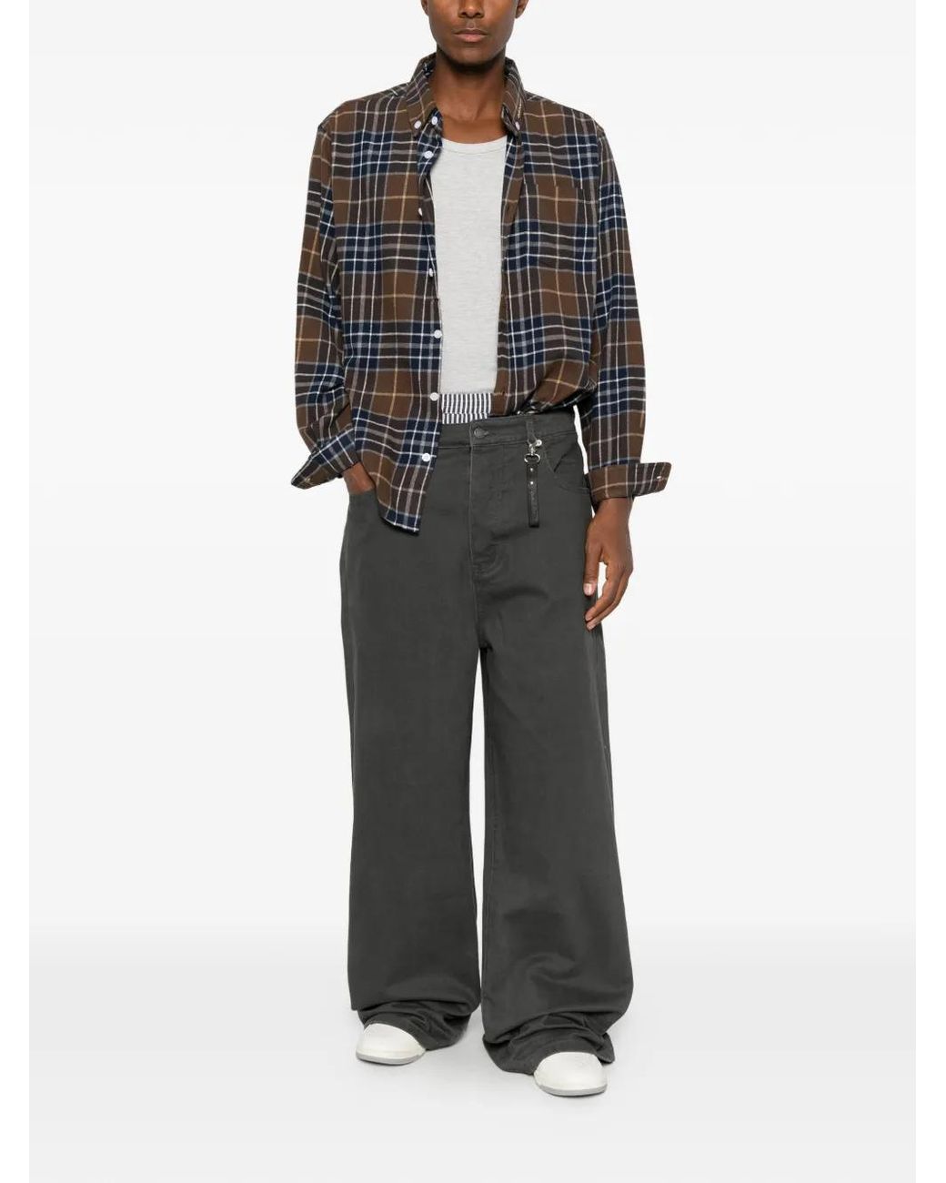 DAGGER Gray Logo-Patch Wide-Leg Jeans for men