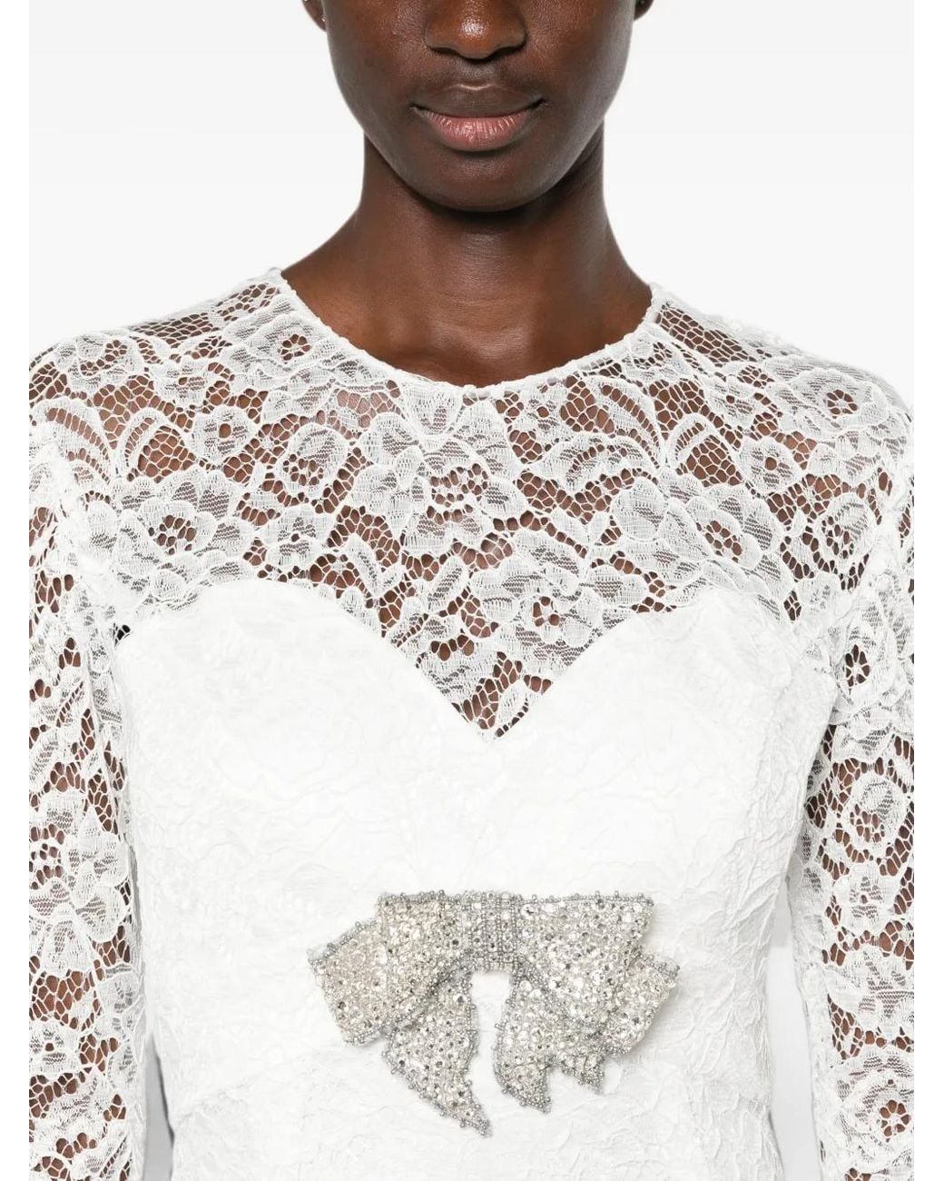 SILK LOVE & LACE White Bow-Embellished Lace Dress