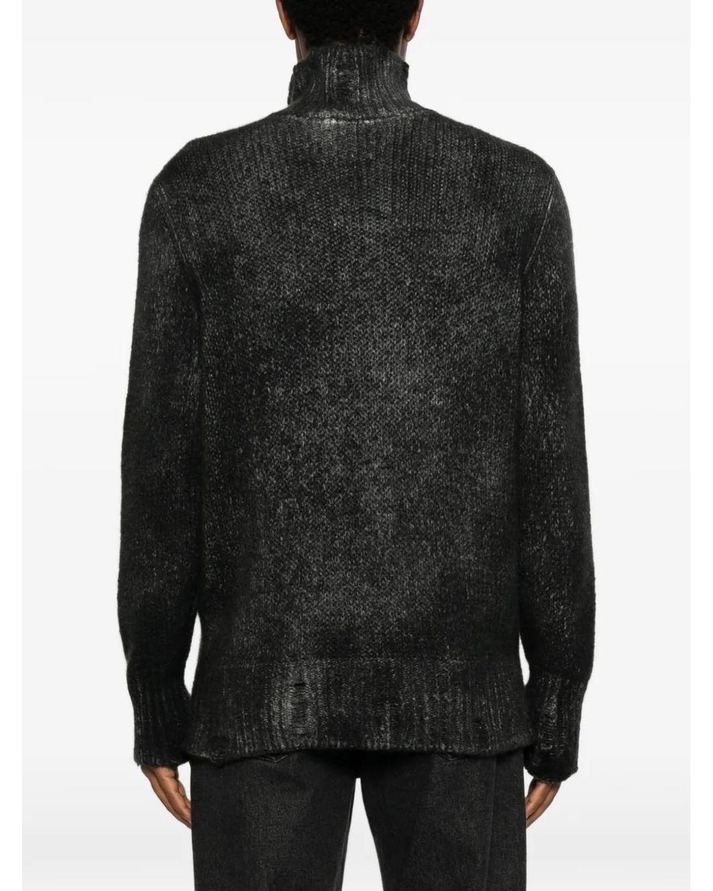 Avant Toi Black Distressed Roll-Neck Sweater for men