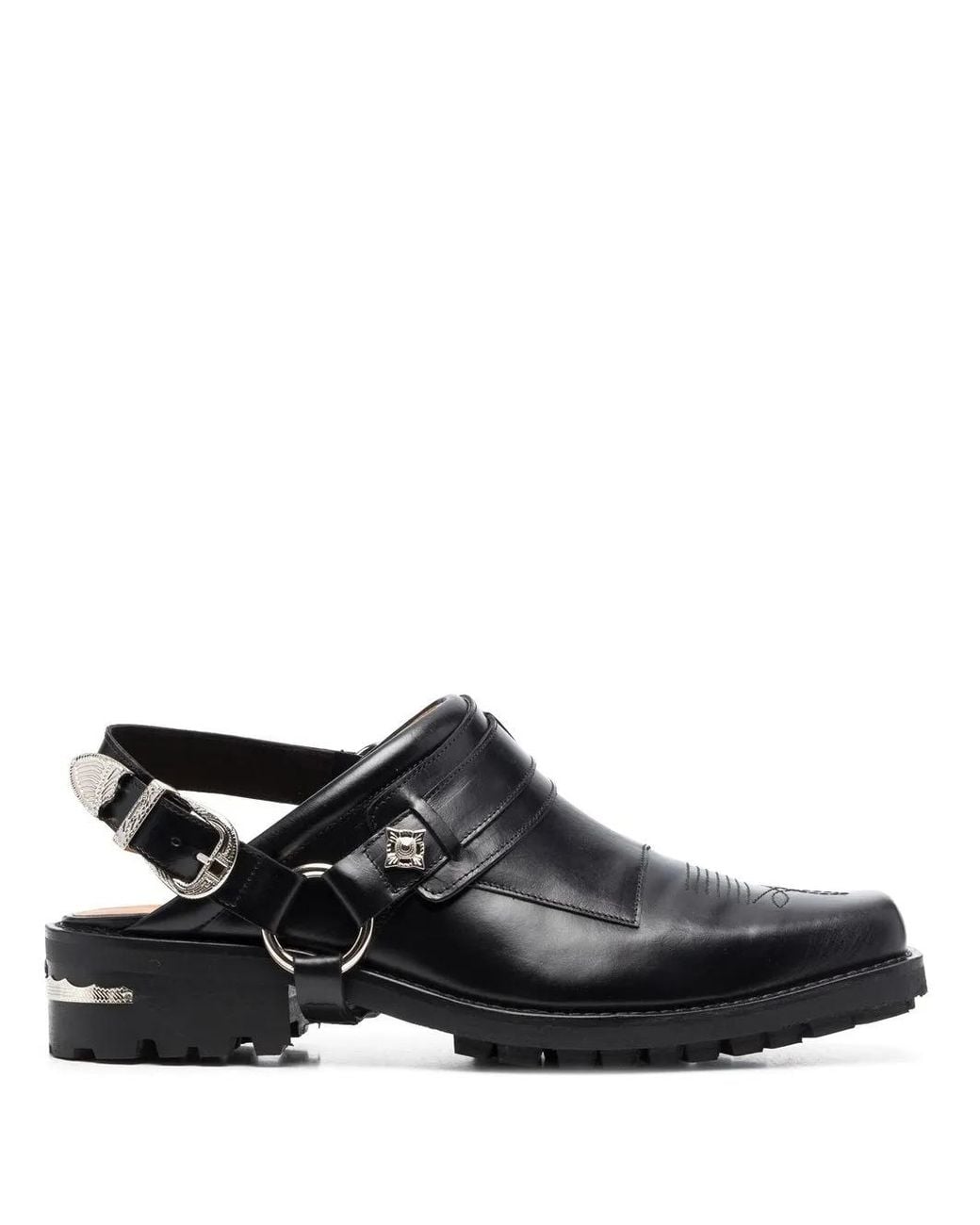 Toga Virilis Black Leather Slingback Loafers for men