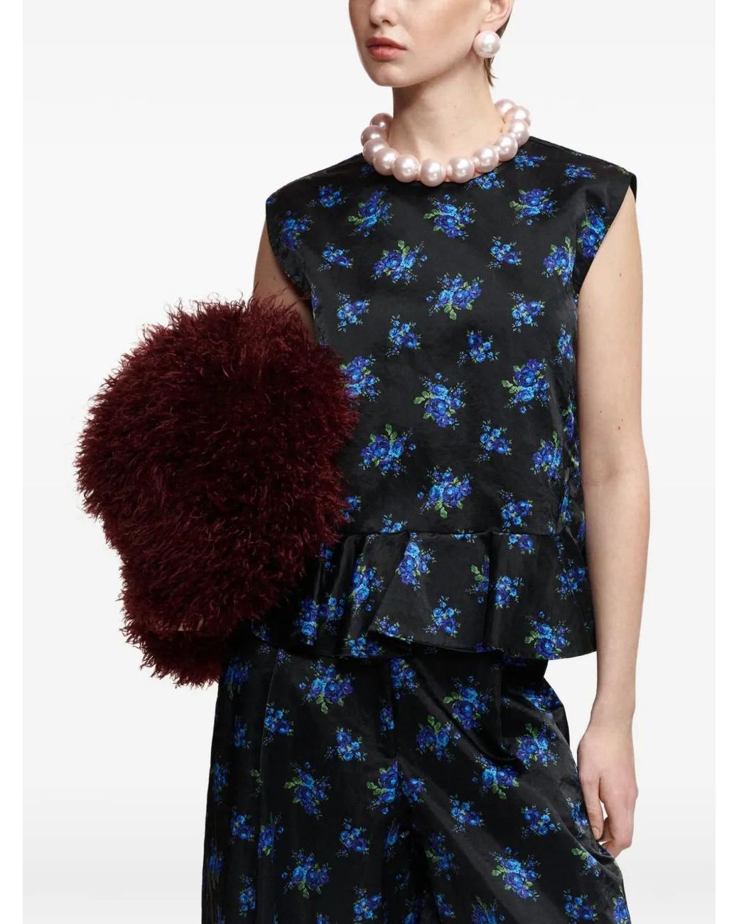 Essentiel Antwerp Blue Klara Floral-Print Ruffled Top