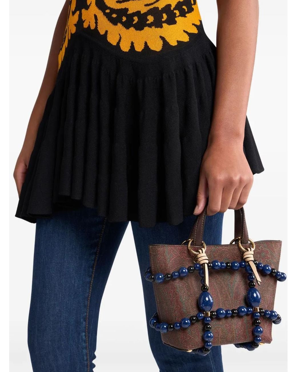 Etro Blue Marble-Embellished Cage Bag