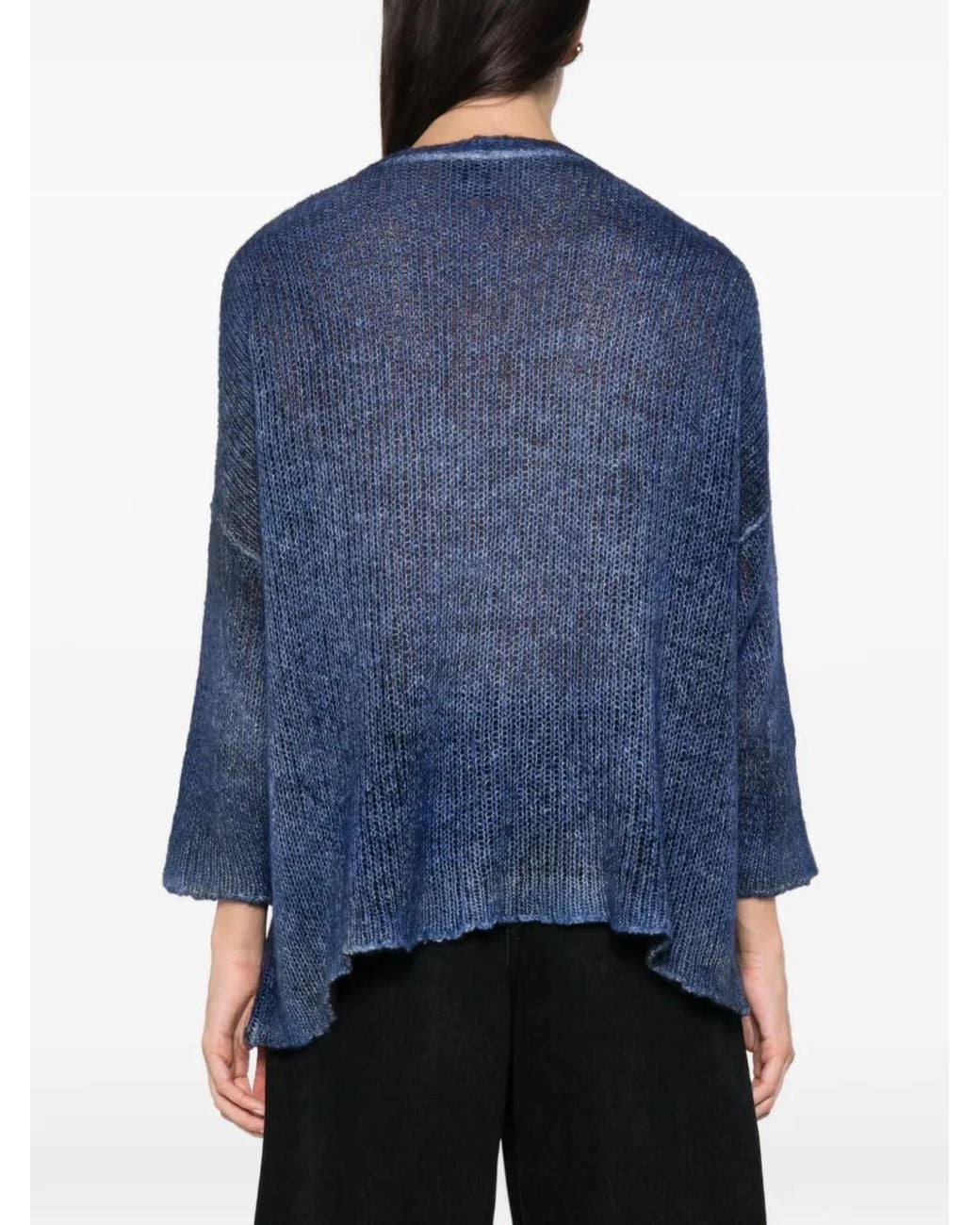 Avant Toi Blue V-Neck Open-Knit Sweater