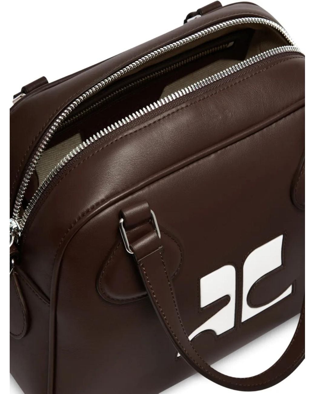 Courreges Brown Reedition Mini Leather Bowling Bag