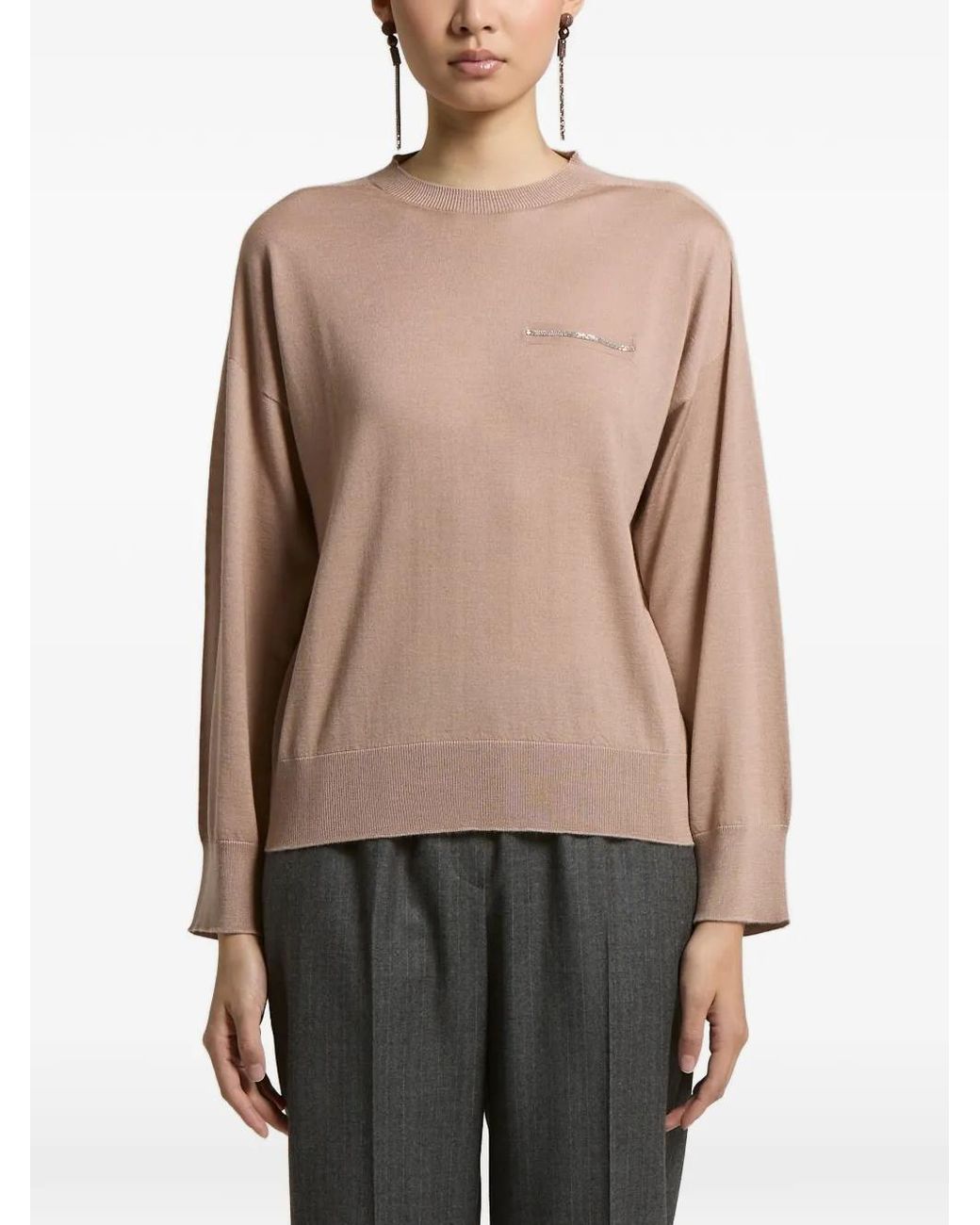 Peserico Natural Embellished-Detail Dropped-Shoulder Sweater