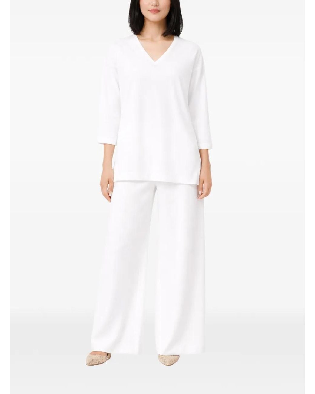 Max Mara White V-Neck Sweater