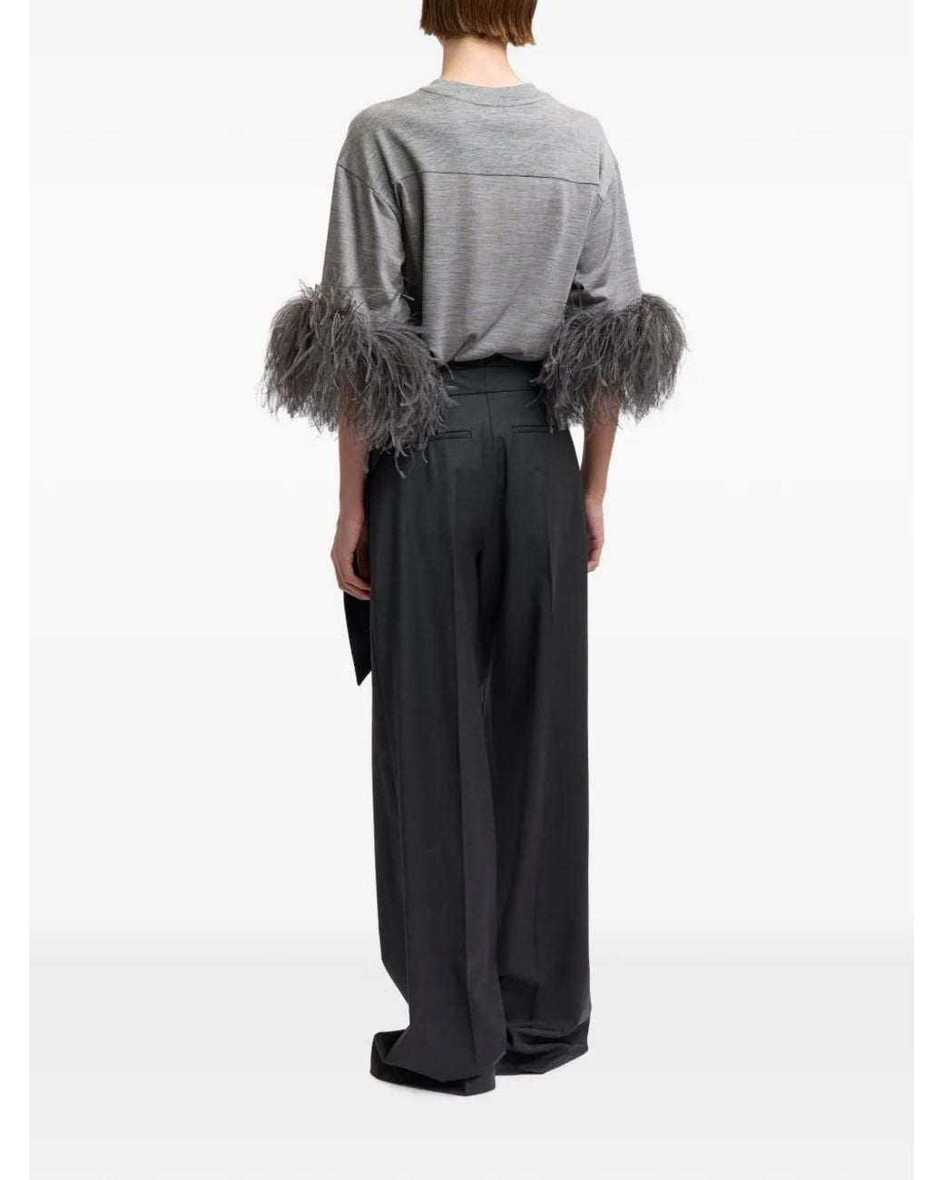 16Arlington Gray Teodora Feather-Trim T-Shirt