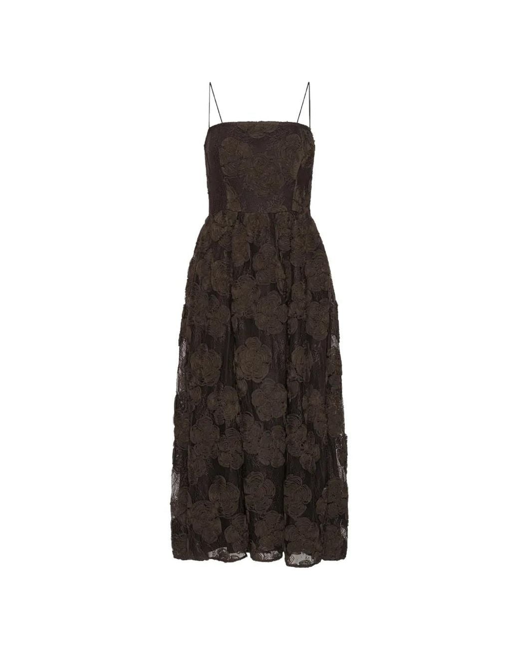 ROTATE BIRGER CHRISTENSEN Brown Floral-Lace Midi Dress