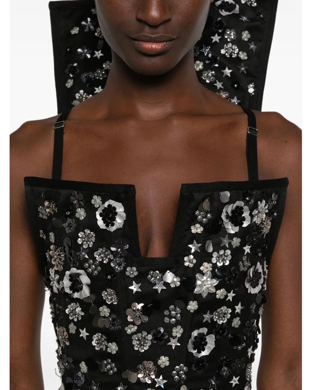 MITILIANE COUTURE White Floral-Embroidered Sequin-Embellished Dress
