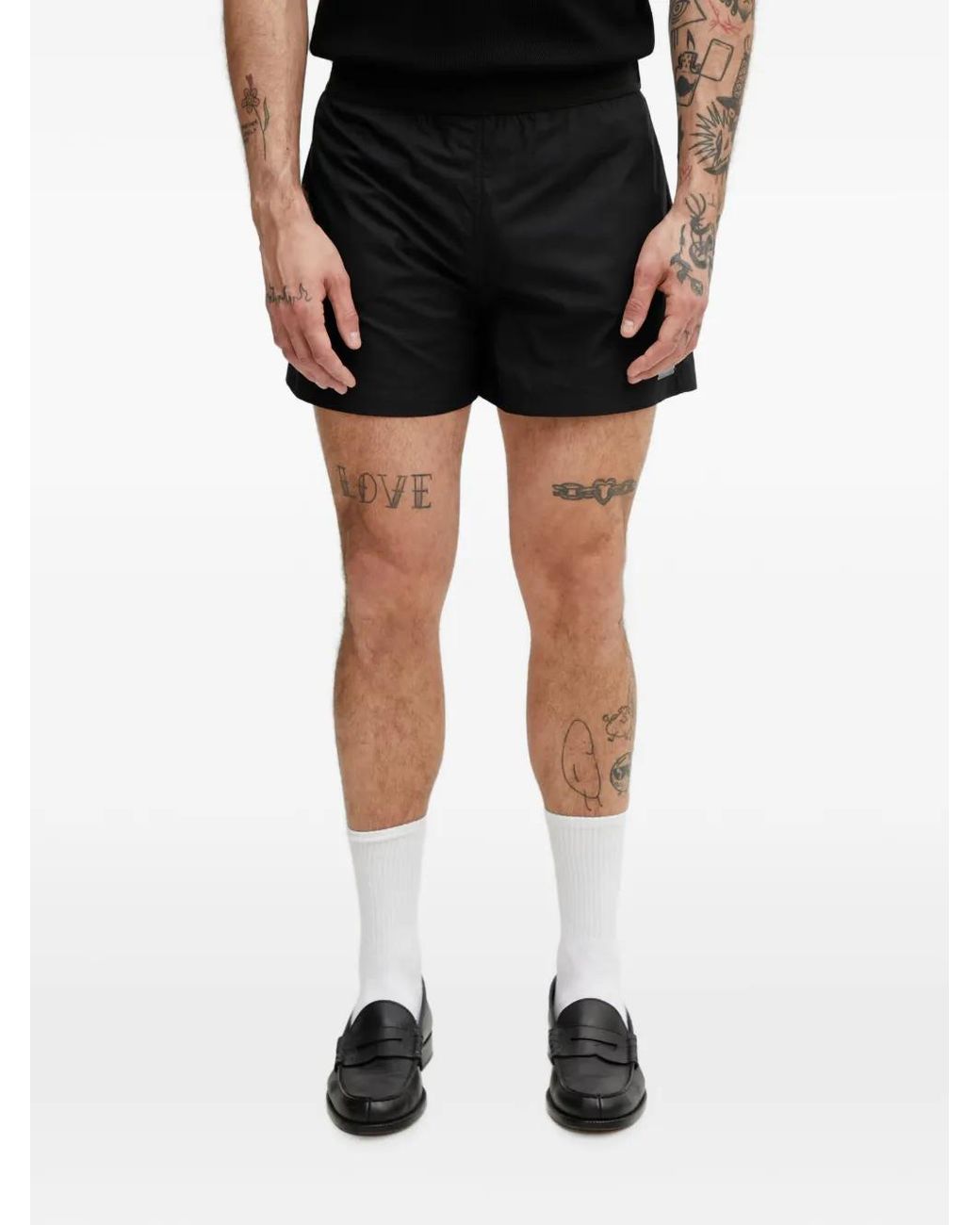 HELIOT EMIL Black Logo-Plaque Elasticated-Waist Shorts for men