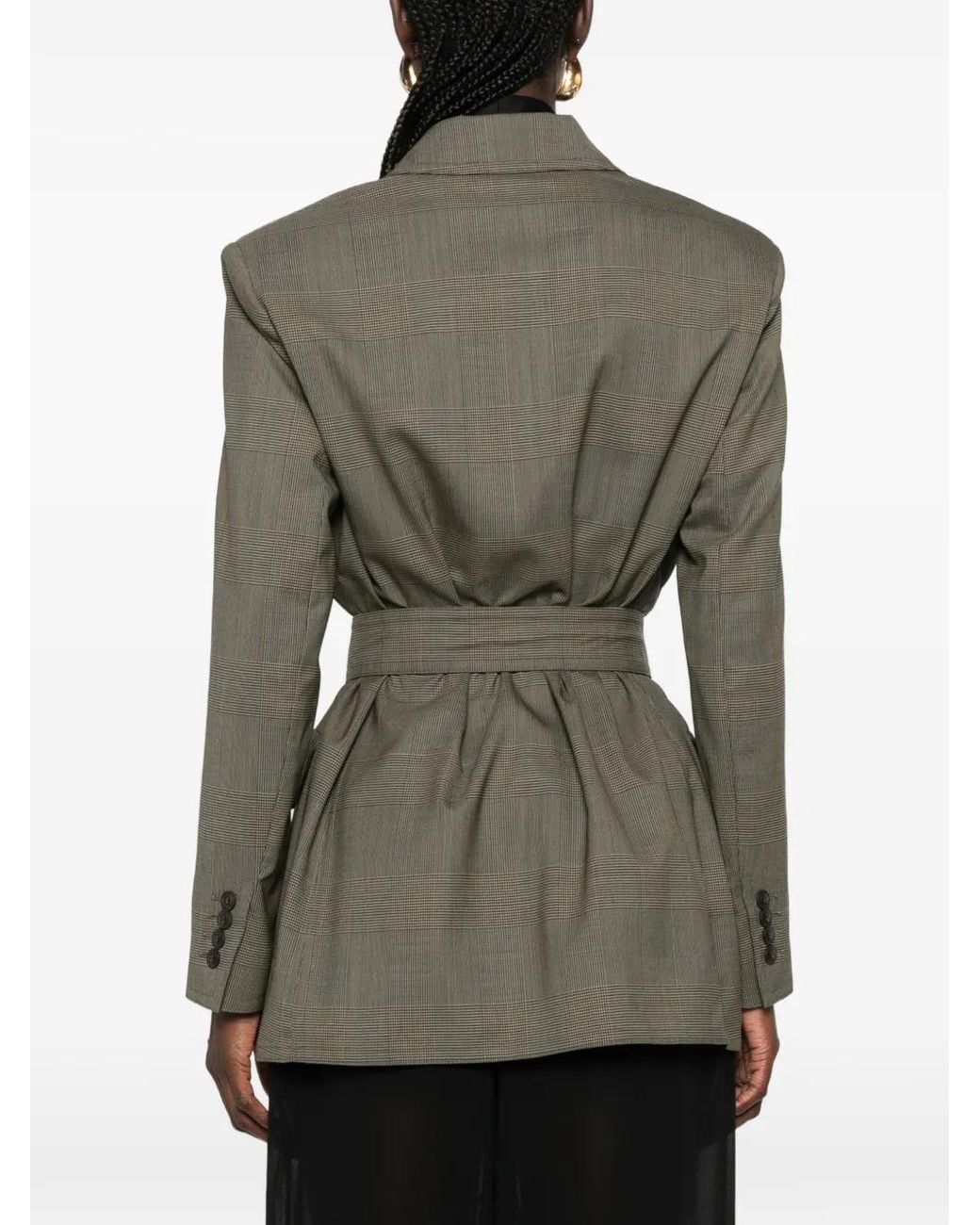 Max Mara Gray Check-Pattern Belted Jacket