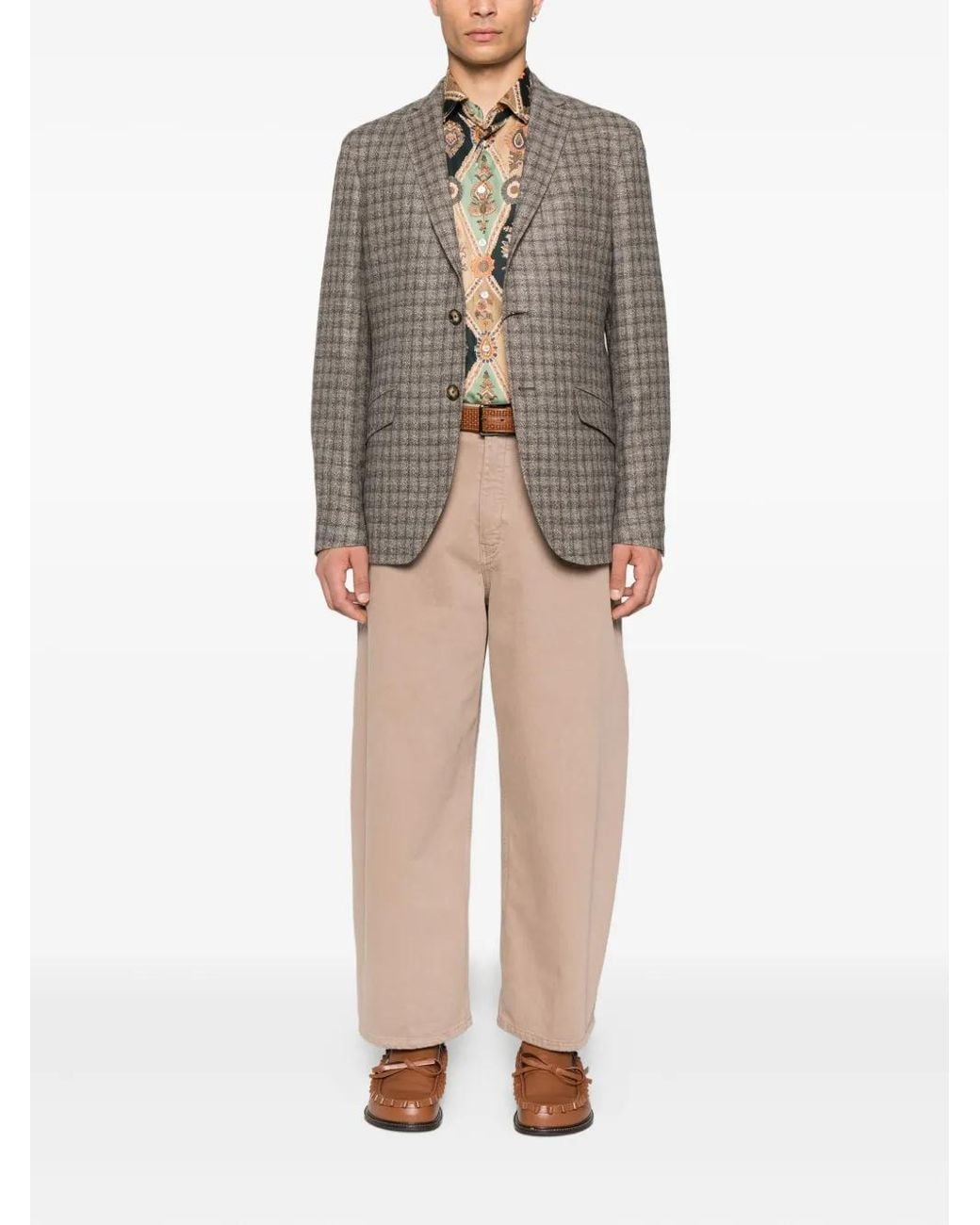 Etro Gray Checked Paisley-Lined Blazer for men