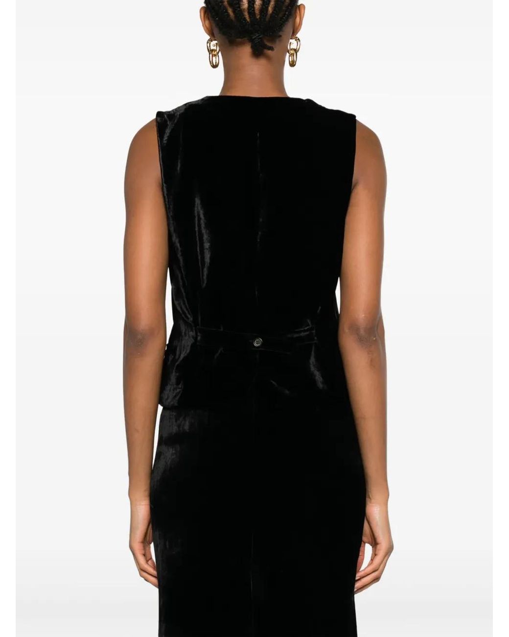 P.A.R.O.S.H. Black V-Neck Velvet Waistcoat