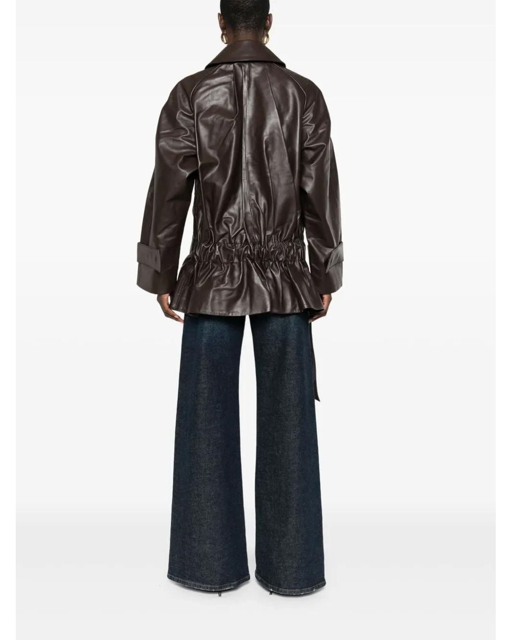 Victoria Beckham Black Belted Leather Coat