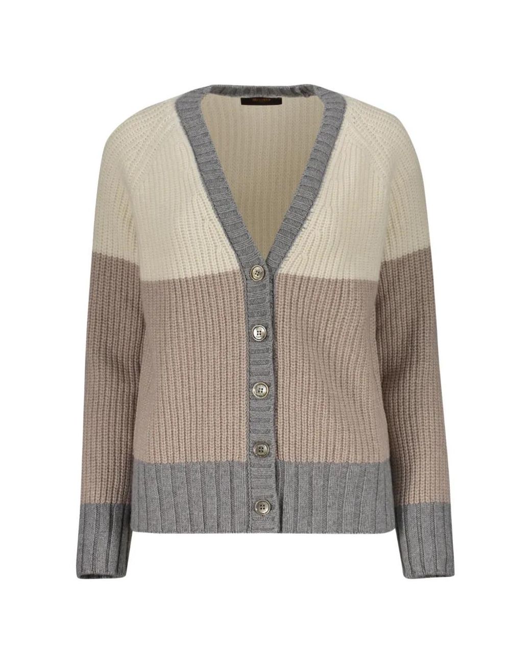 Moorer Natural Janine Colour-Block Ribbed-Knit Cardigan