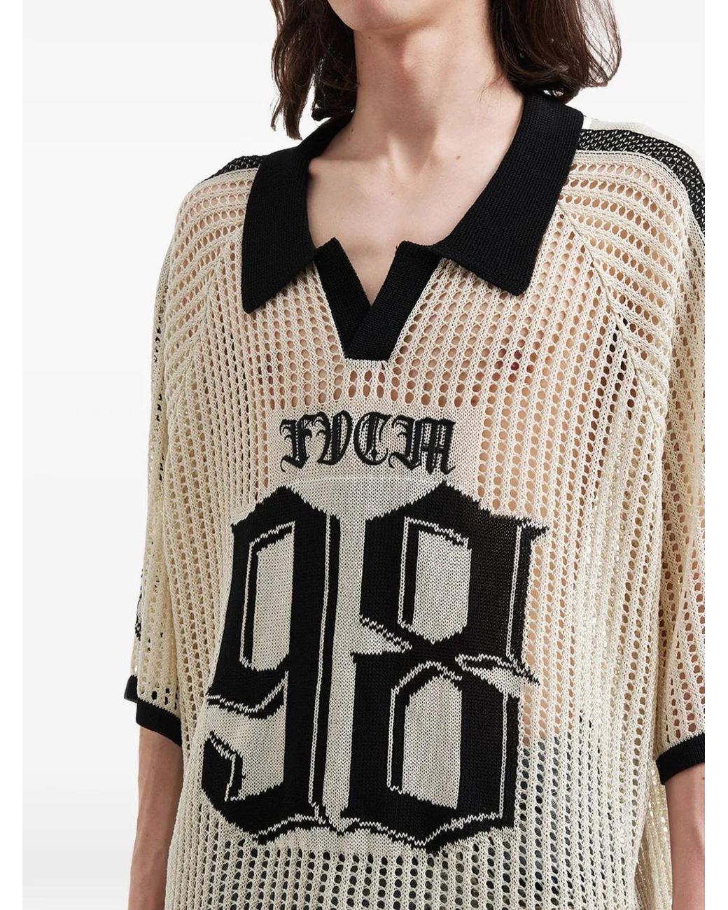 FIVE CM Natural Number-Motif Open-Knit T-Shirt for men