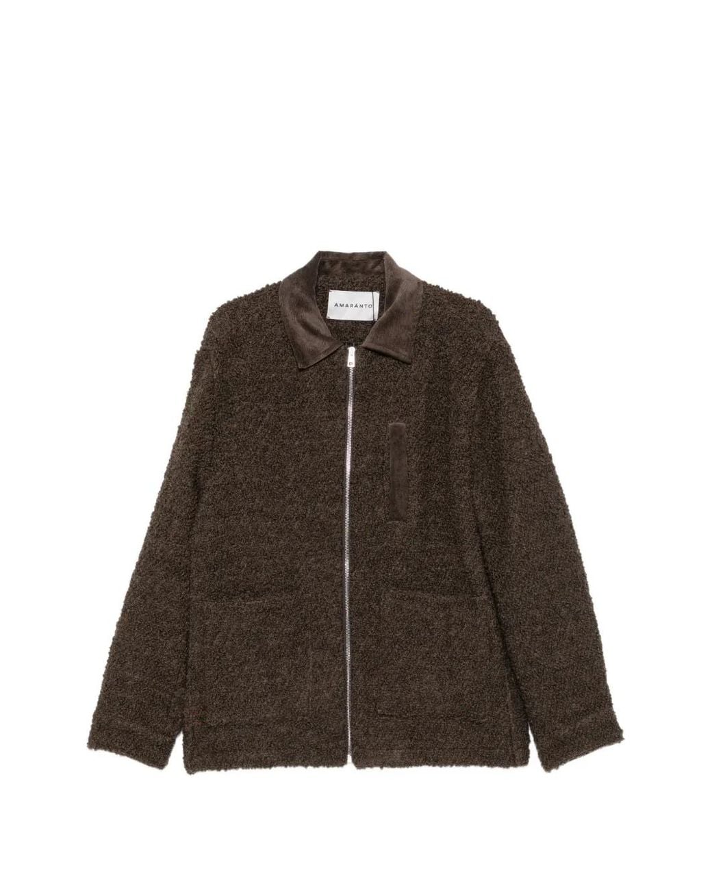 Amaranto Brown Bouclé Corduroy-Collar Jacket for men