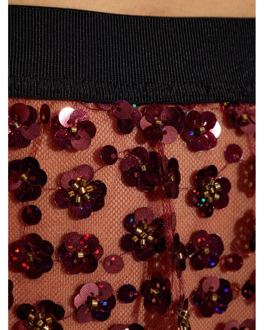 Munthe Red Sequin-Embellished Gingham Midi Skirt