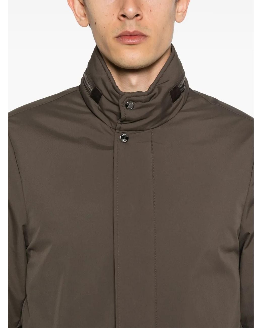 Moorer Brown Vittor-Ac High-Neck Concealed-Fastening Jacket for men