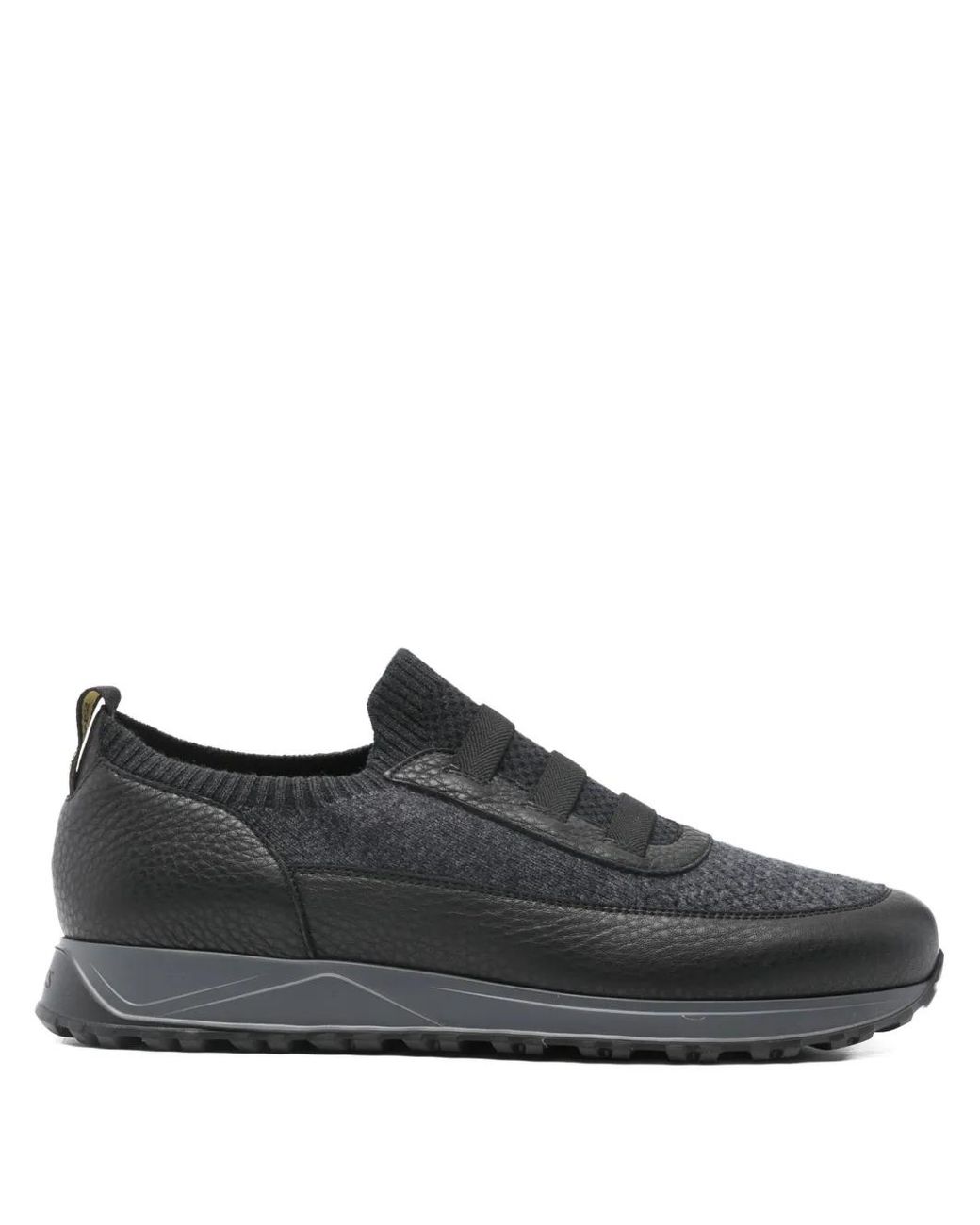 Doucal's Black Leather-Panel Sneakers for men