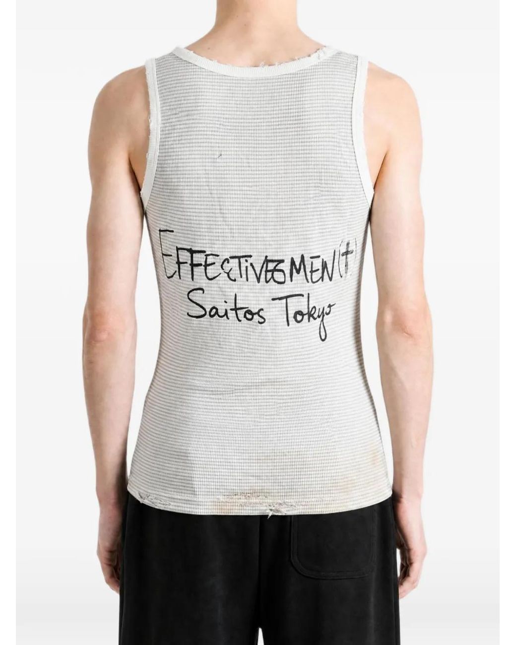 SAITOS Gray Distressed Graphic-Print Tank for men