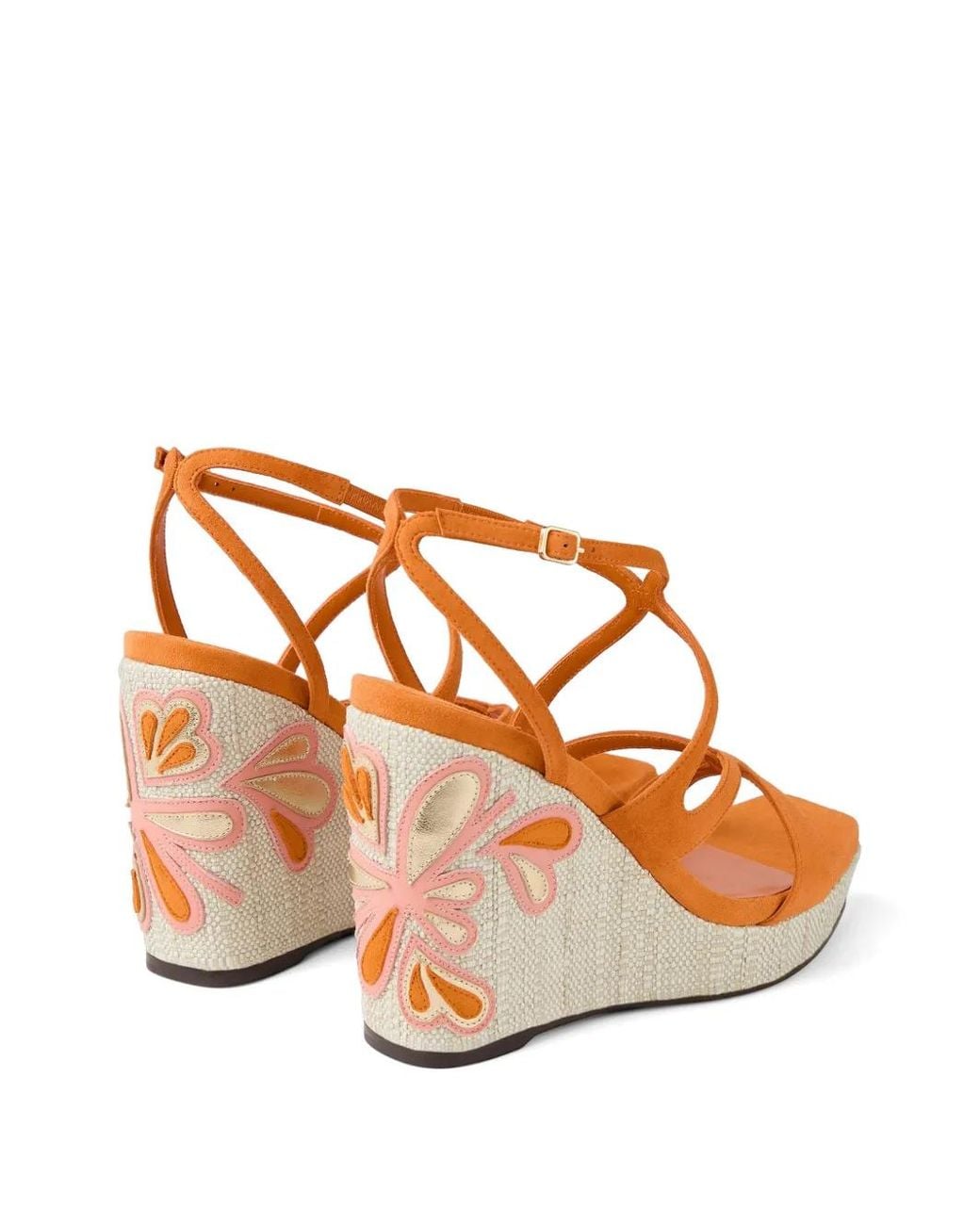 Jimmy Choo Orange Ayla 110 Sunset And Natural Mix Suede And Nappa Leather Wedges With Fine Raffia