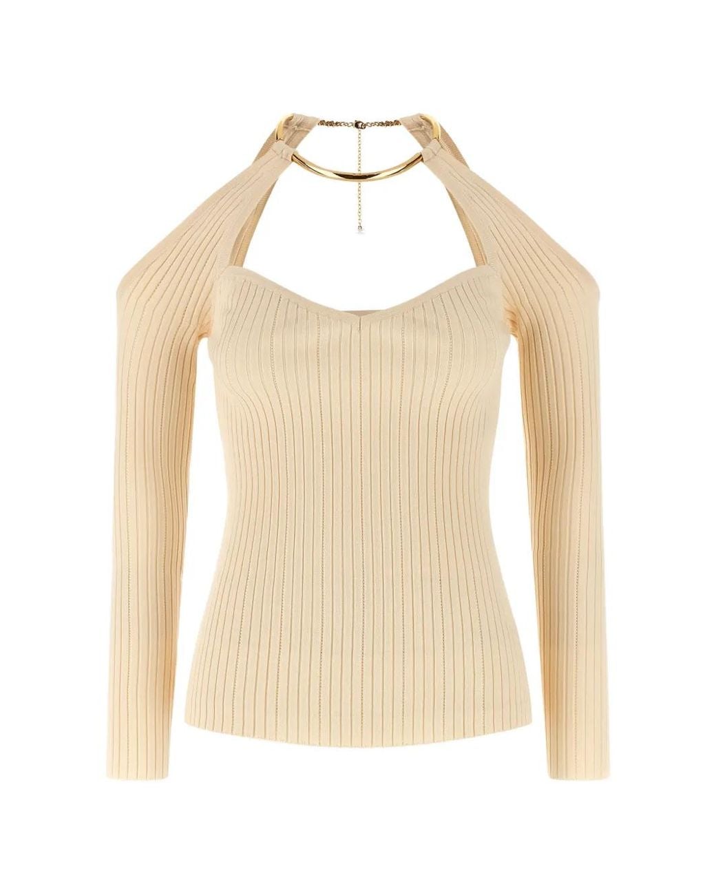 Elisabetta Franchi Natural Haut En Maille Ajourée À Détail De Bijou