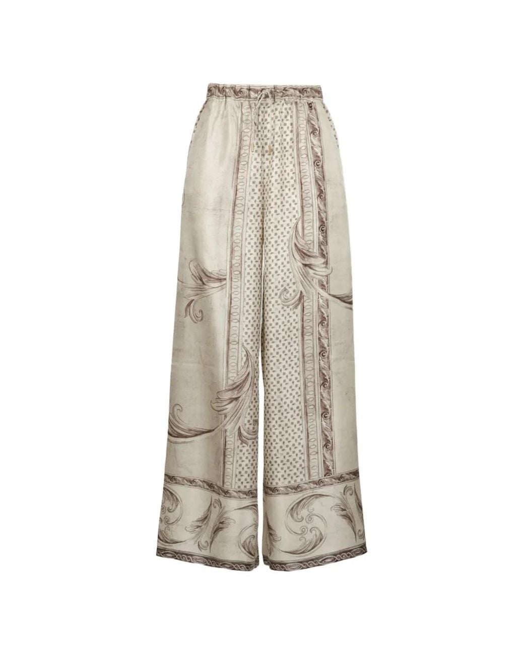 Max Mara White Elasticated-Waist Printed Trousers