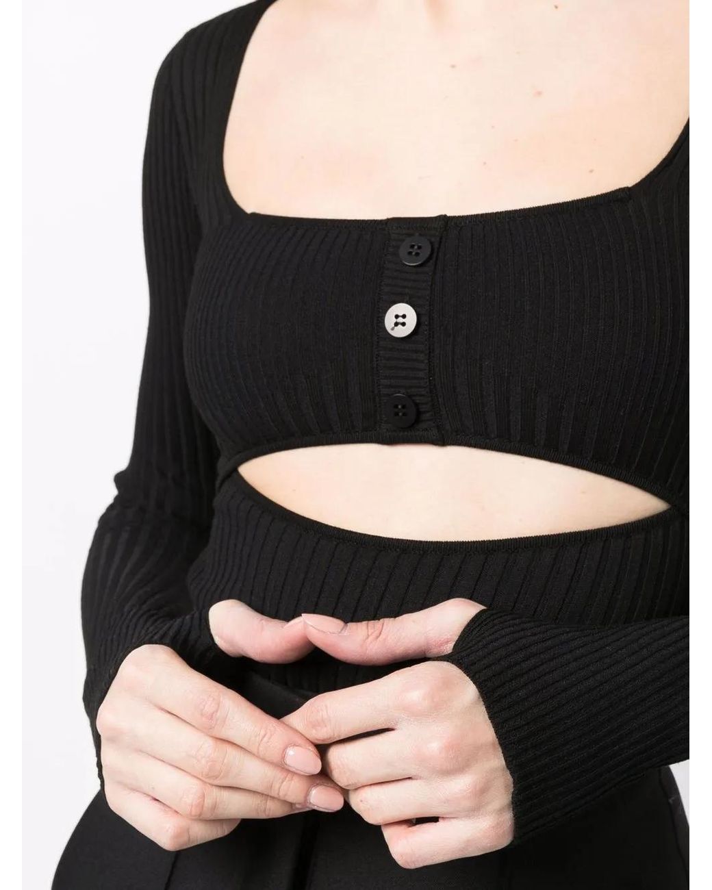 ANDREADAMO Black Ribbed-Knit Bodysuit