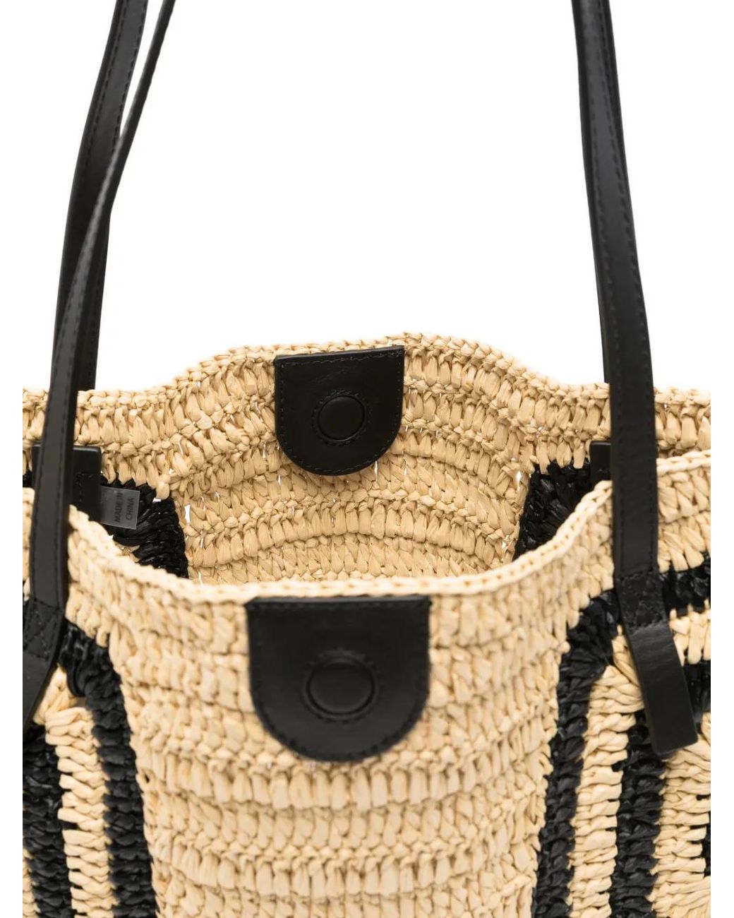 Patrizia Pepe Black Geometric-Pattern Raffia Beach Bag