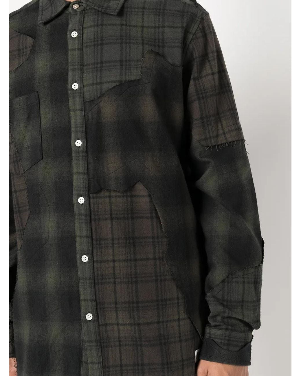Mostly Heard Rarely Seen Black Plaid-Check Patchwork Shirt for men