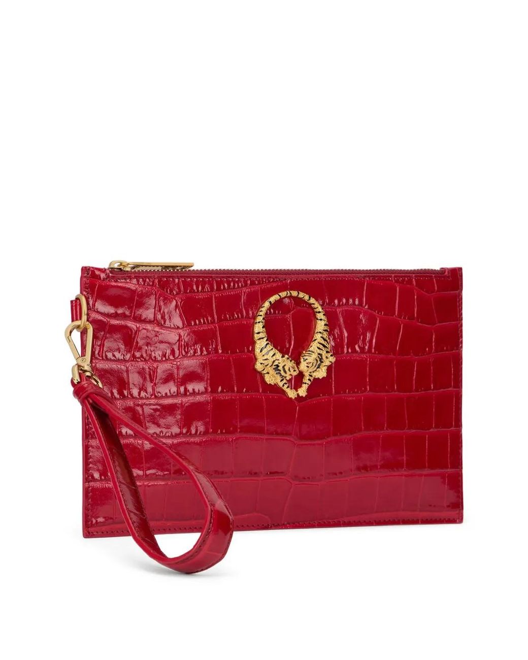 Roberto Cavalli Red Roar Leather Clutch Bag