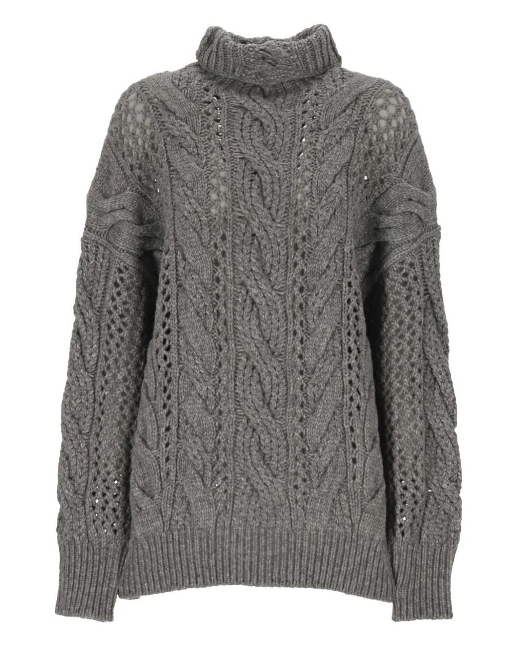 Sportmax Gray Cable Knit Roll-Neck Sweater