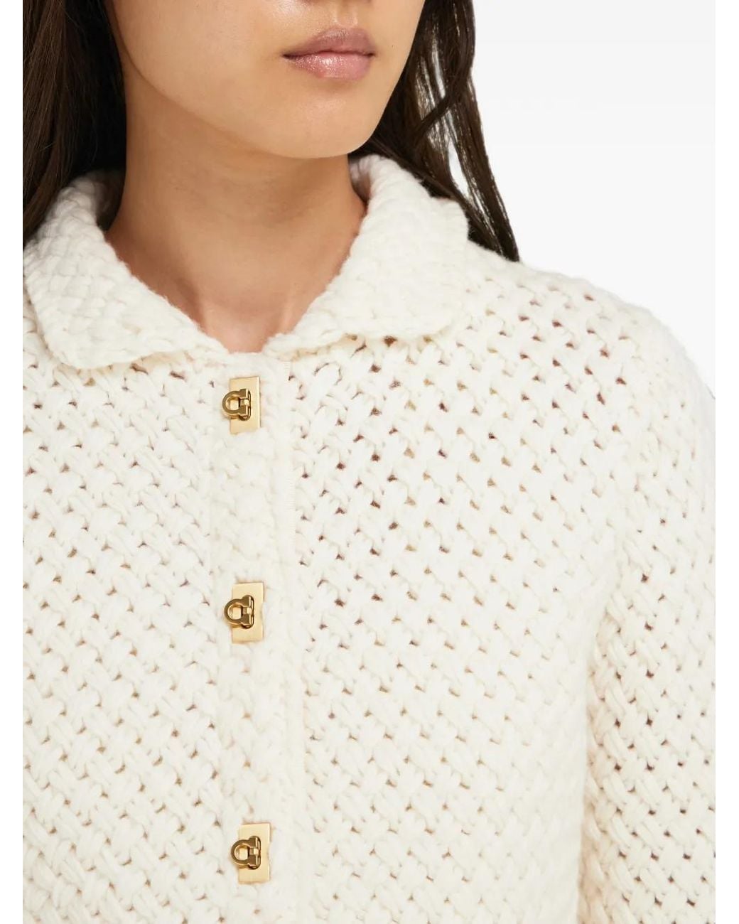 Ferragamo White Knitted Boxy Cardigan