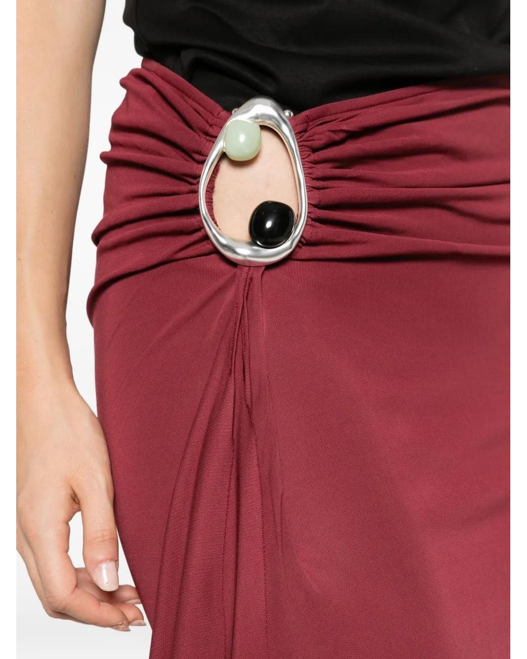 Christopher Esber Red Orica Crystal-Embellished Ruched Maxi Skirt