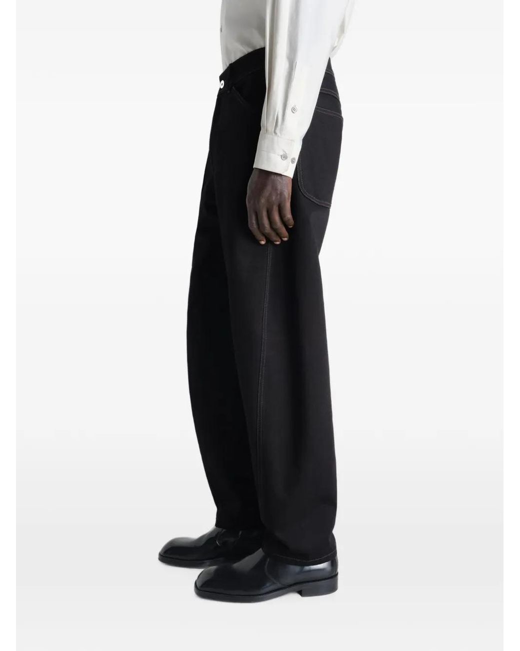 Lemaire Black Twisted Cotton Trousers for men