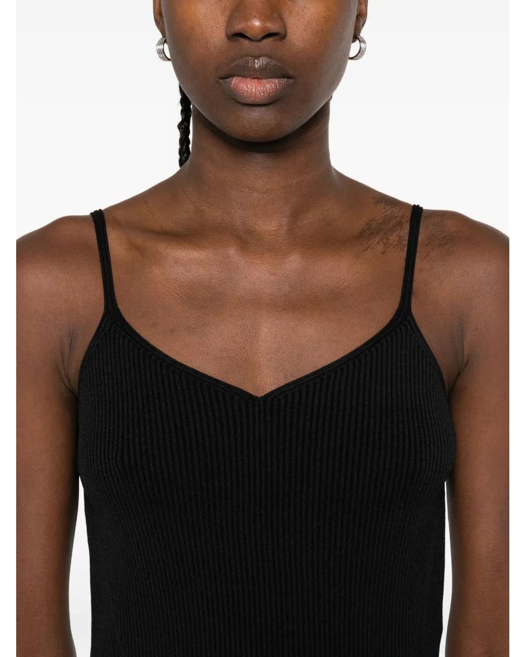 CFCL Black Ribbed V-Neck Top