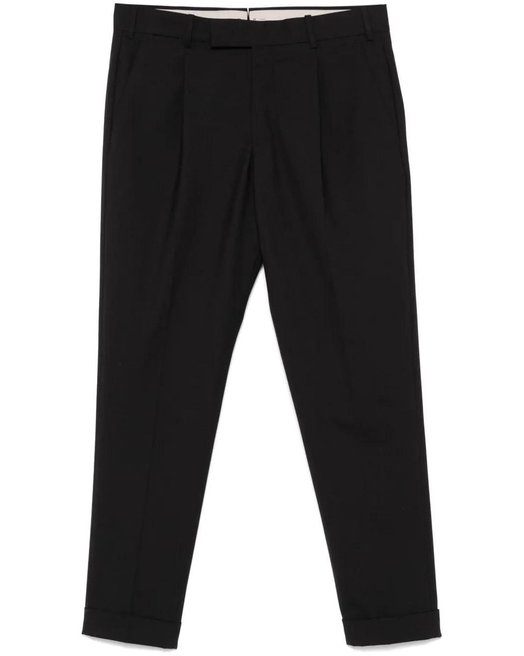 PT Torino Black Belt-Loops Trousers for men