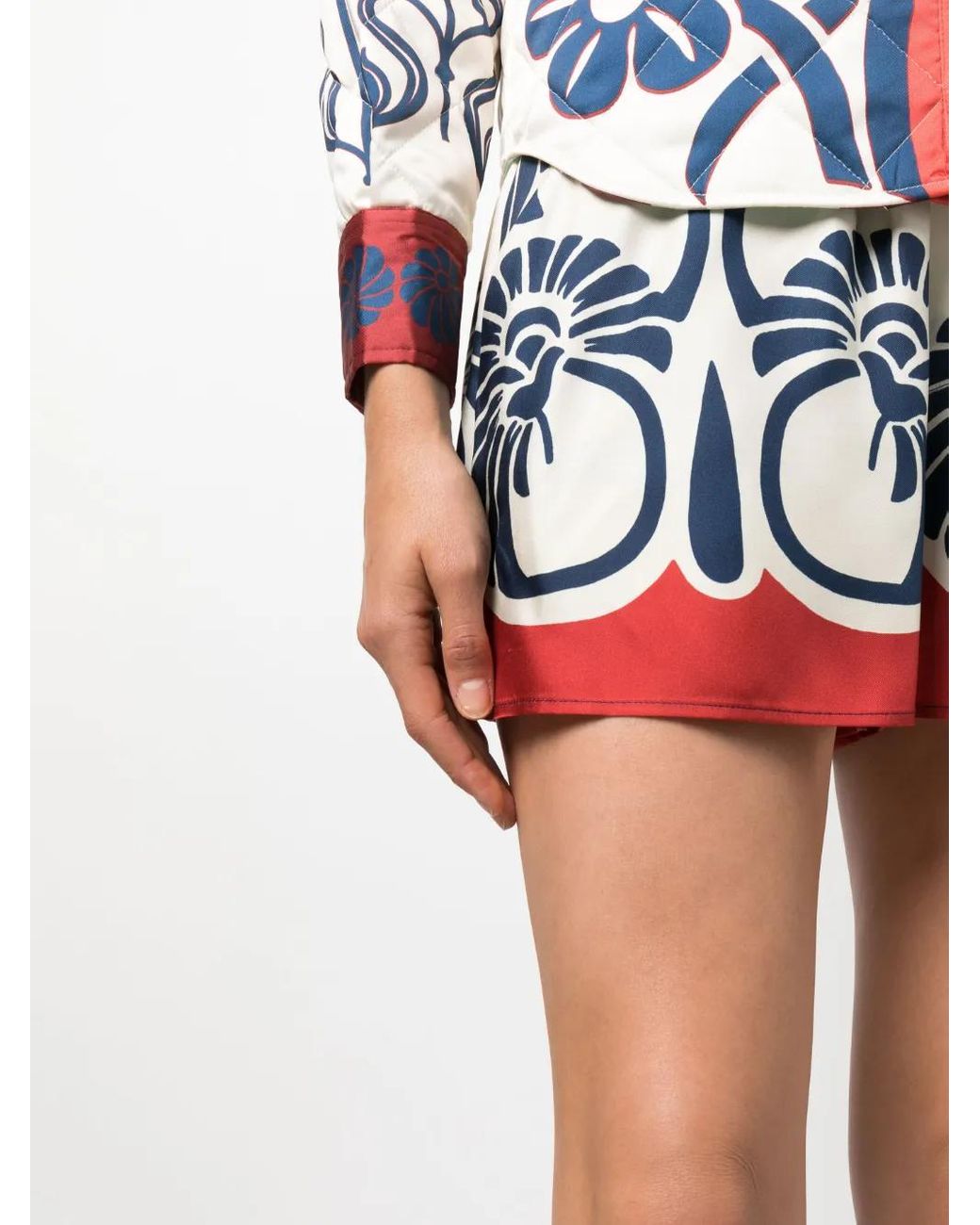 LaDoubleJ Blue Palmetto-Print Silk Shorts