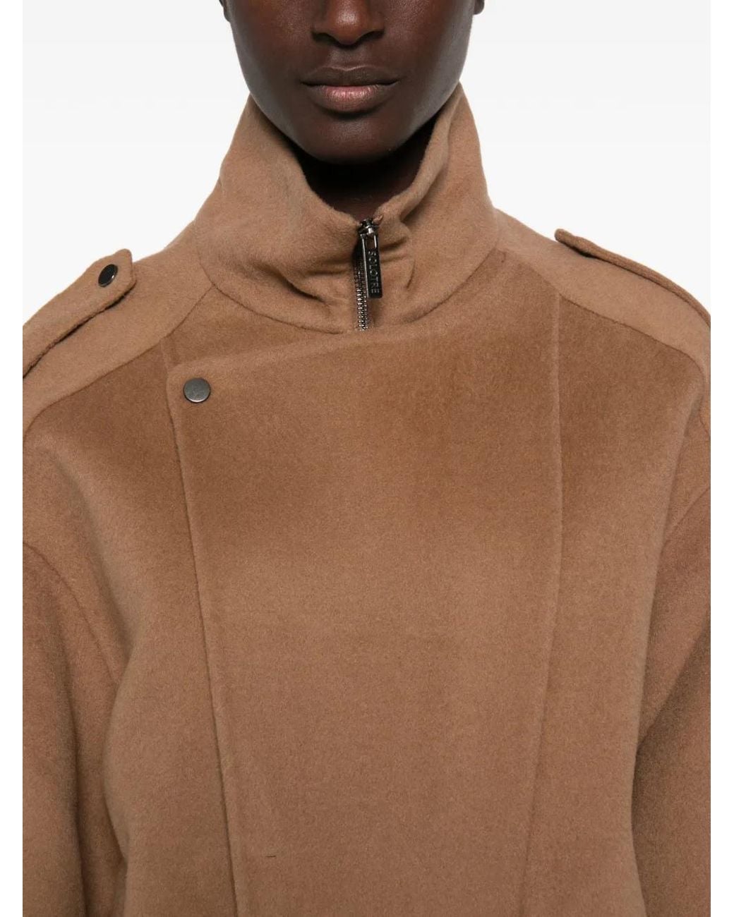 SOLOTRE Brown Belted Asymmetric-Zip Jacket